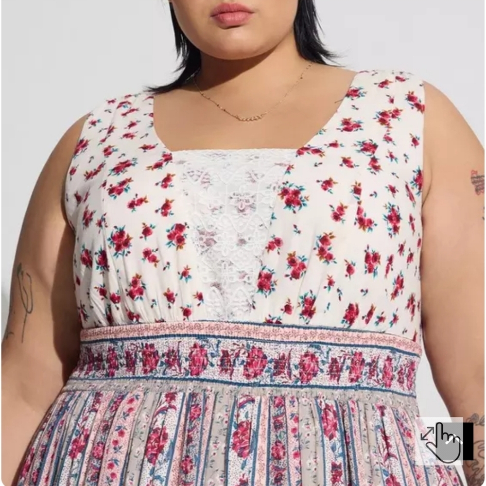 Torrid Maxi Gauze Lace Inset Hi Low Dress - Picture 3 of 4